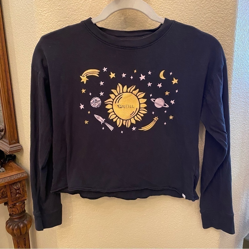 O’NEILL Girls Sun & Stars Graphic Long Sleeve Crop Top Size Medium